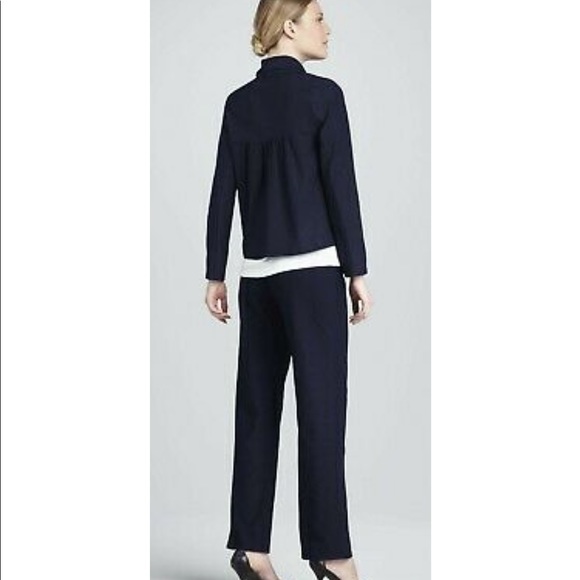 $198 Eileen Fisher Ink Navy Washable Stretch Crepe Short Jacket w// Yoke